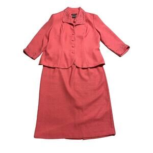 Kort (2-PC) Embroidered Jacket/Skirt Woman's Coral Suit Size 12T